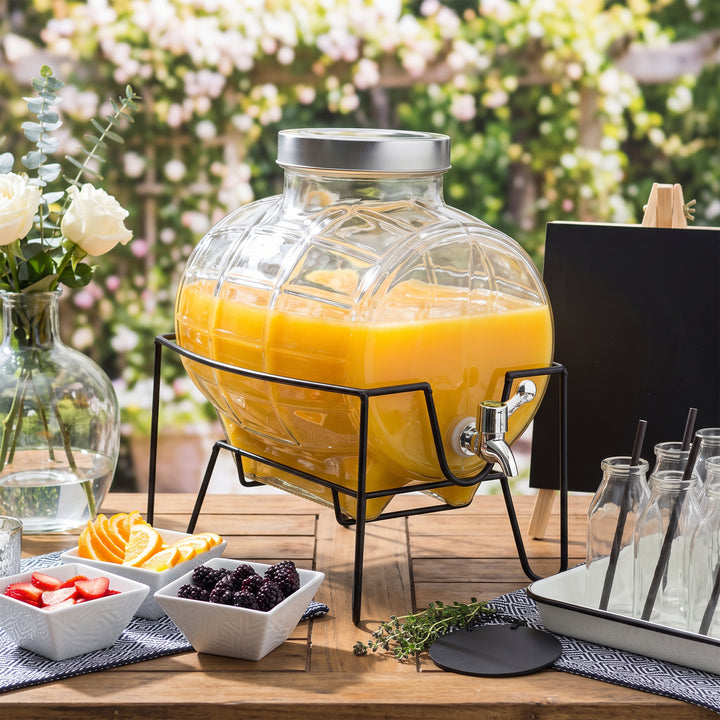 8L Glass Drinks Dispenser on Metal Stand