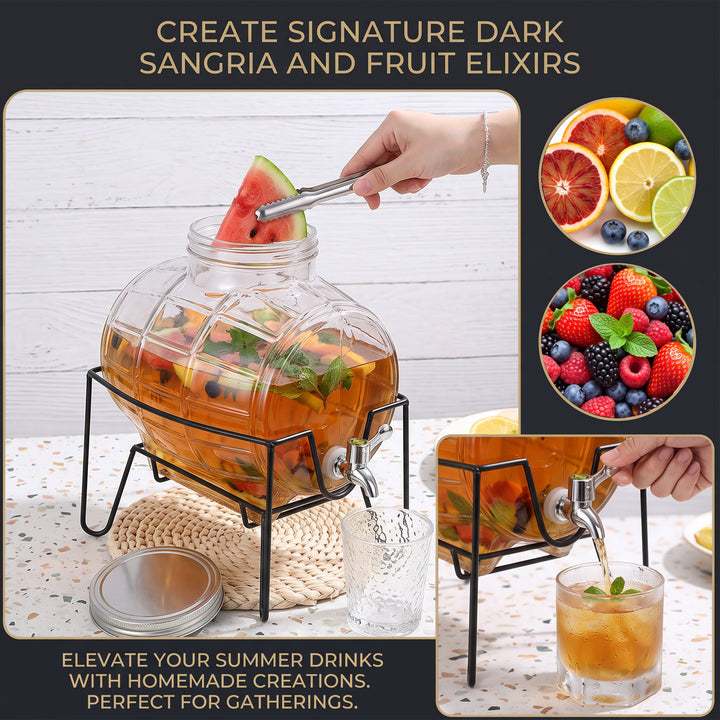 8L Glass Drinks Dispenser on Metal Stand