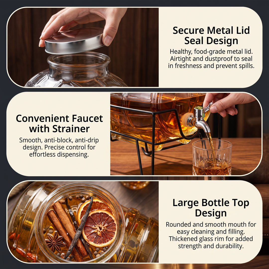 8L Glass Drinks Dispenser on Metal Stand