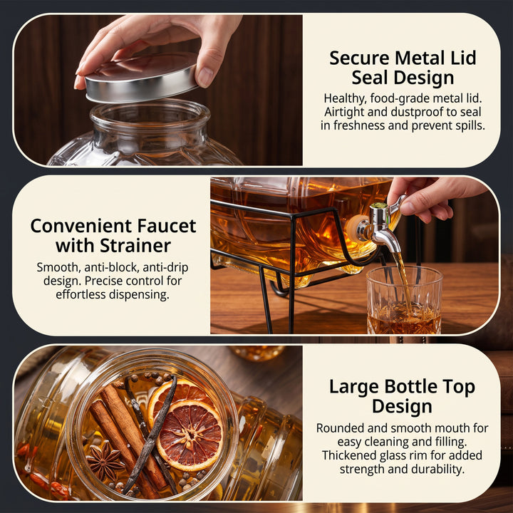 8L Glass Drinks Dispenser on Metal Stand