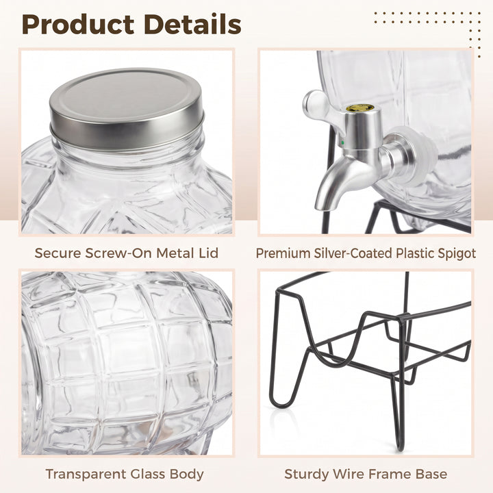 8L Glass Drinks Dispenser on Metal Stand