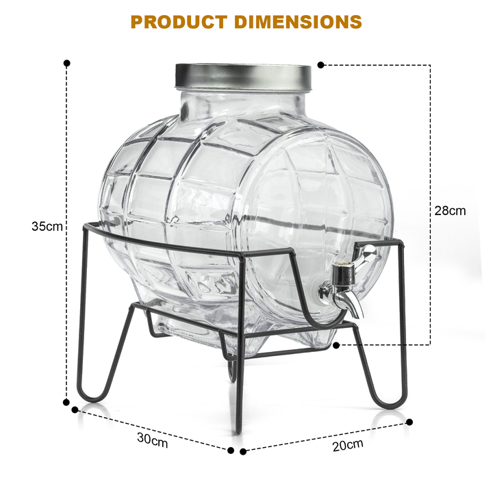 8L Glass Drinks Dispenser on Metal Stand