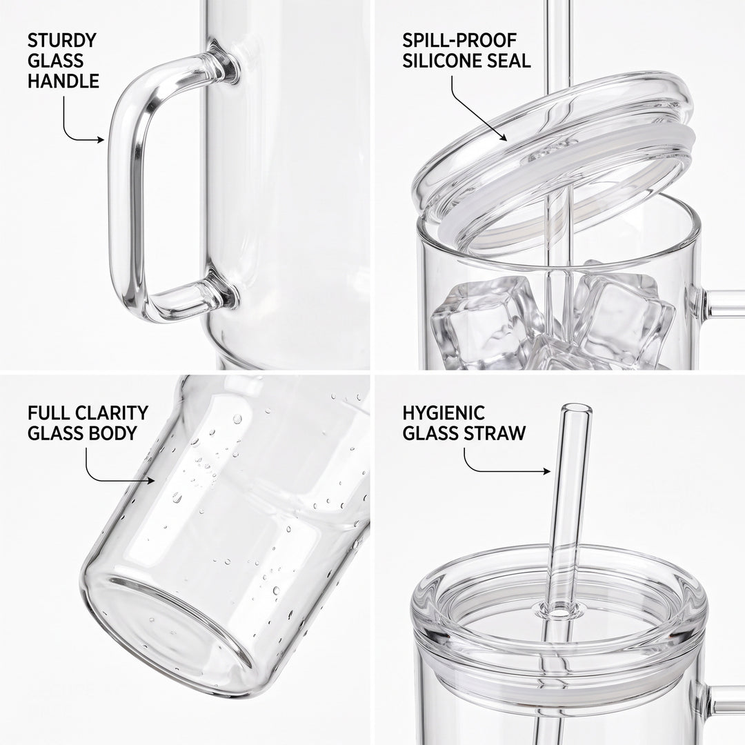 24oz (710ml) Glass Tumbler with Lid and Straw