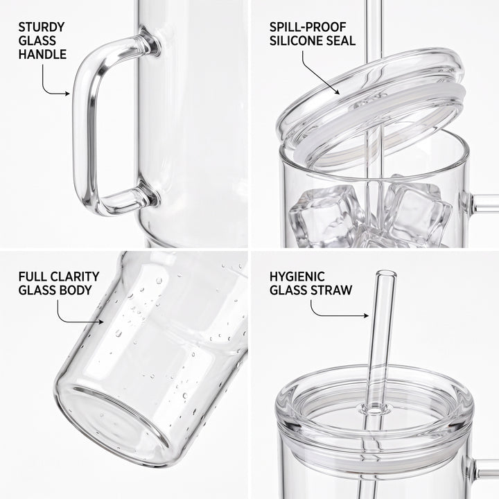 24oz (710ml) Glass Tumbler with Lid and Straw