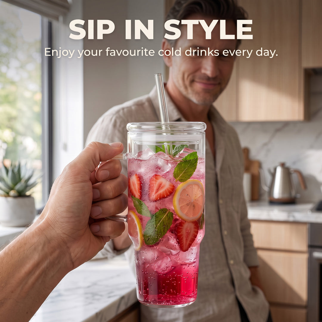 24oz (710ml) Glass Tumbler with Lid and Straw