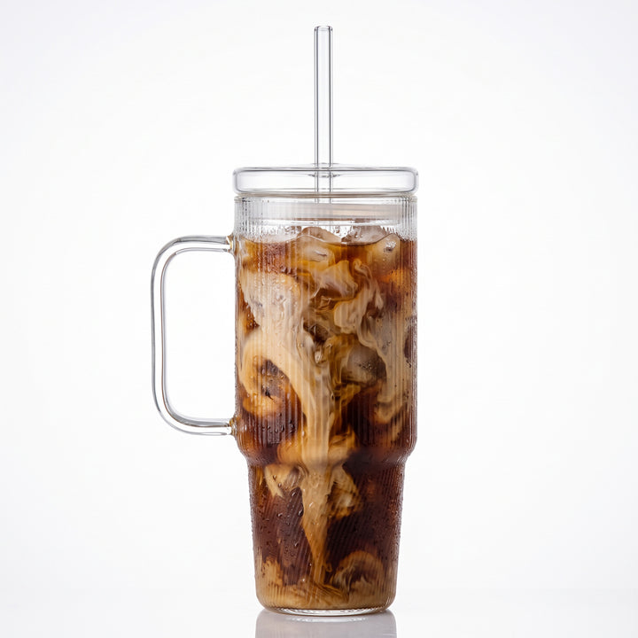24oz (710ml) Glass Tumbler with Lid and Straw