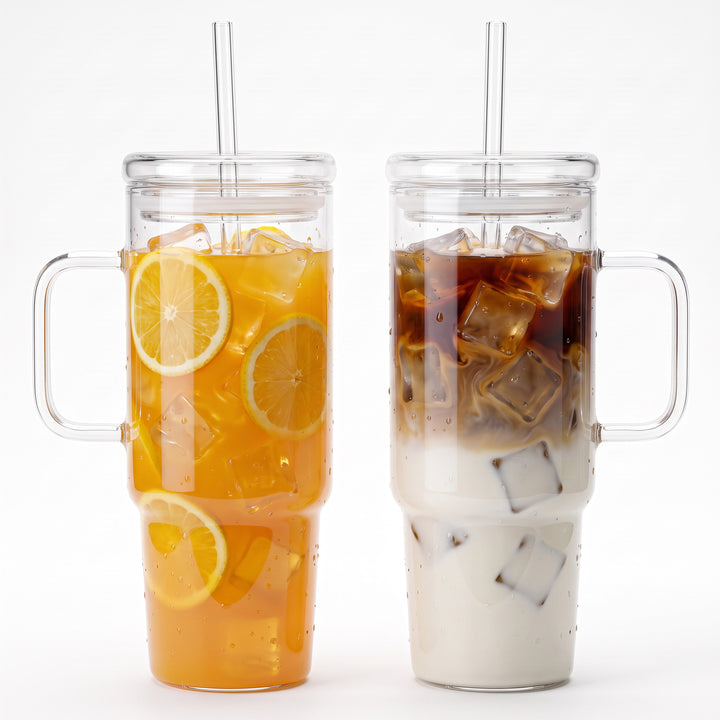 24oz (710ml) Glass Tumbler with Lid and Straw