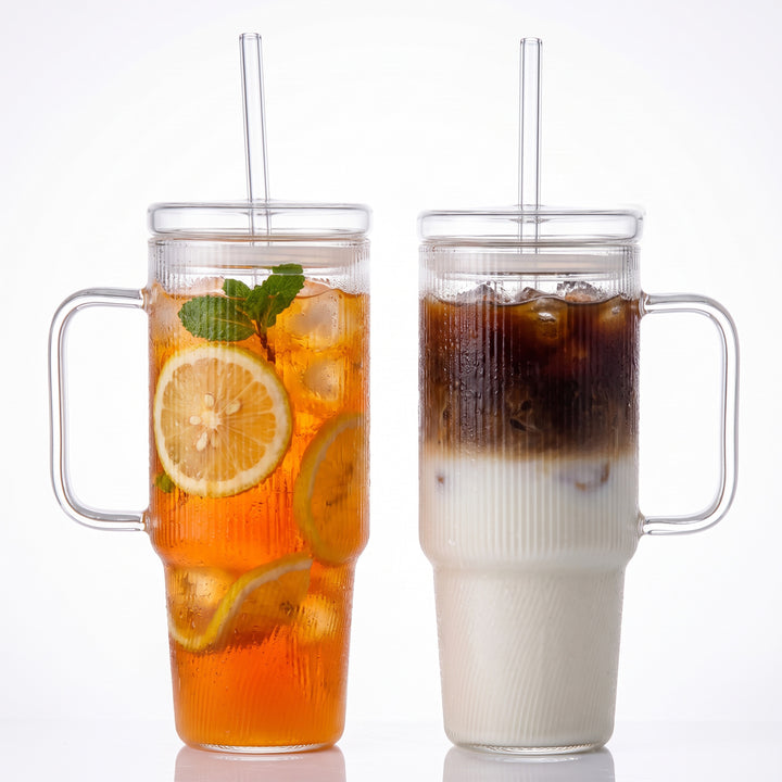 24oz (710ml) Glass Tumbler with Lid and Straw