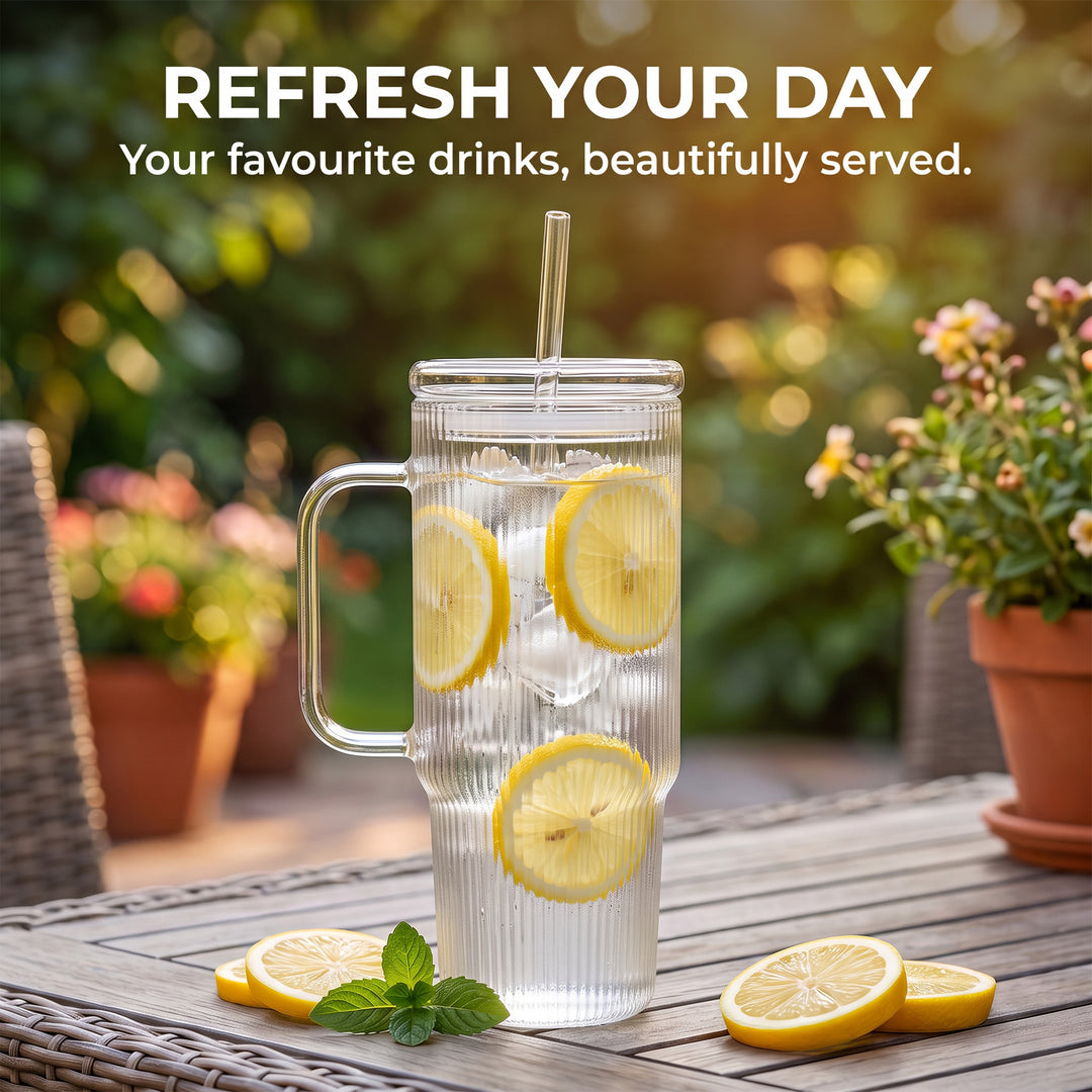 24oz (710ml) Glass Tumbler with Lid and Straw