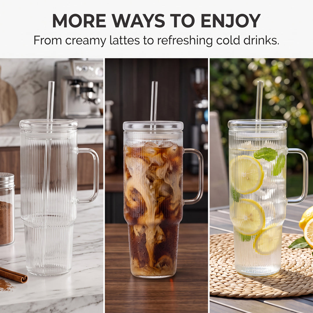 24oz (710ml) Glass Tumbler with Lid and Straw