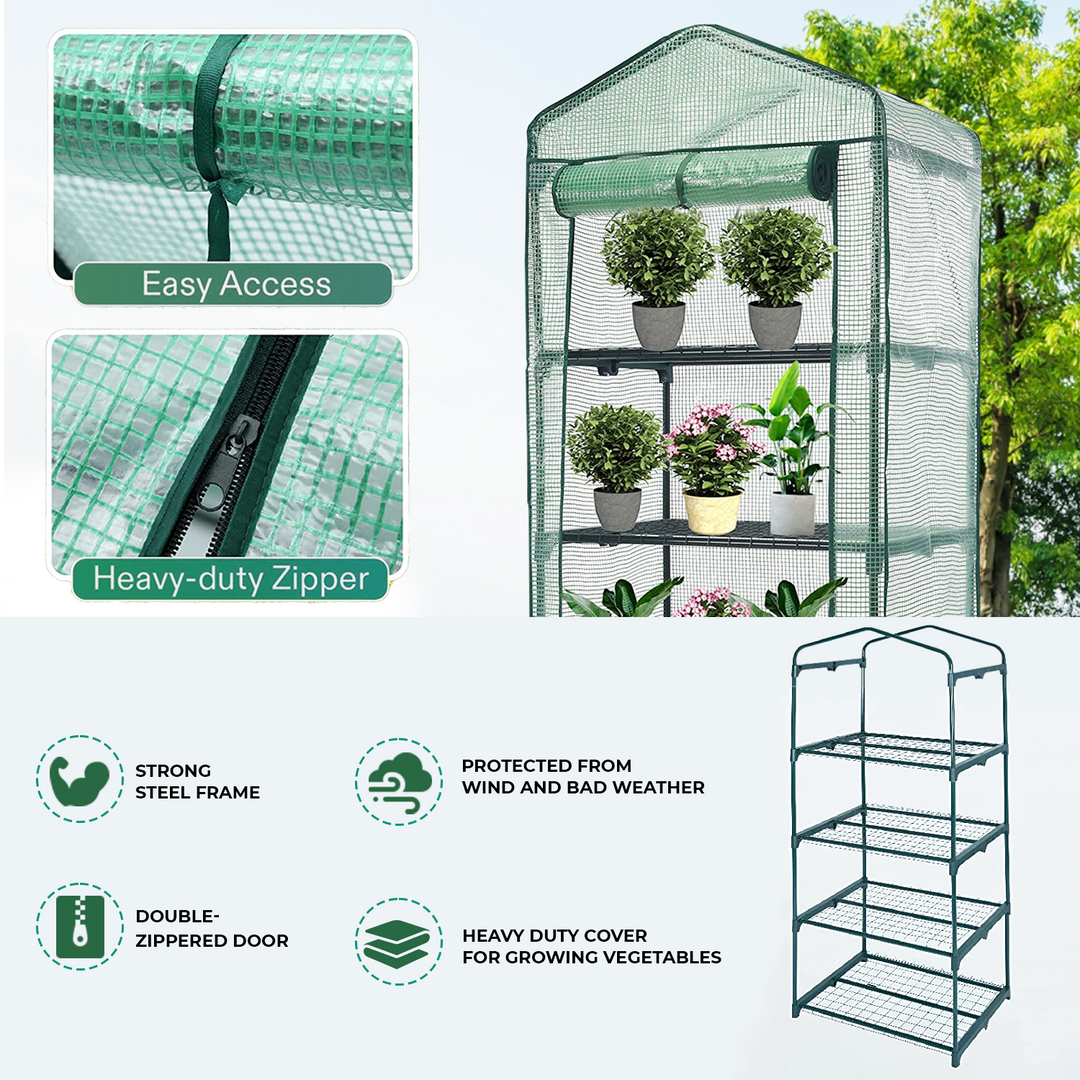 4 Tier Weatherproof Green House with Shelves