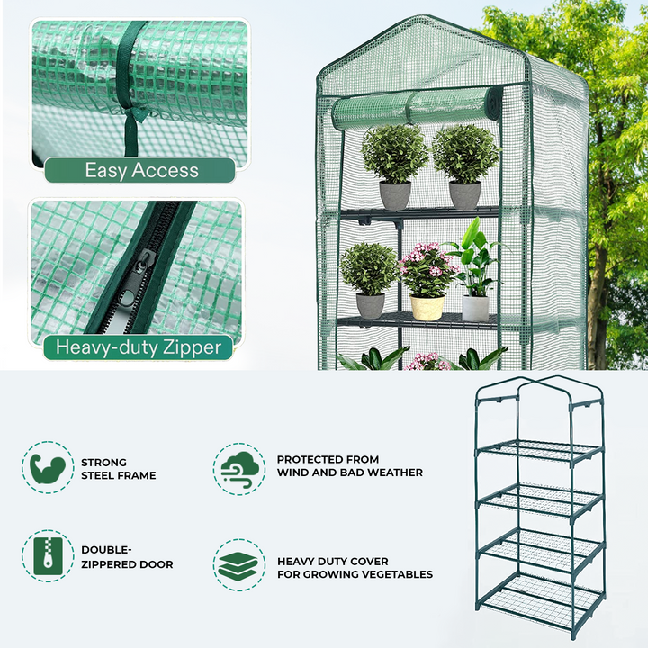 4 Tier Weatherproof Green House with Shelves