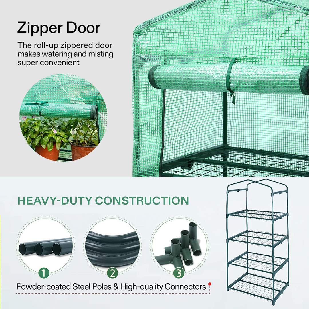 4 Tier Weatherproof Green House with Shelves