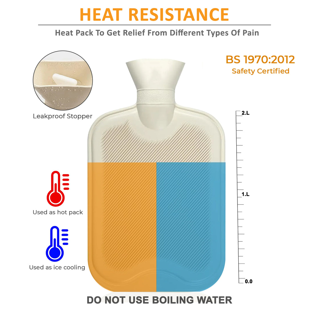 Large 2L Natural Rubber Hot Water Bottle Grey