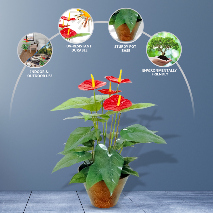 20 Leaves Flamingo Lily, 4 Flowers - Artificial Plant
