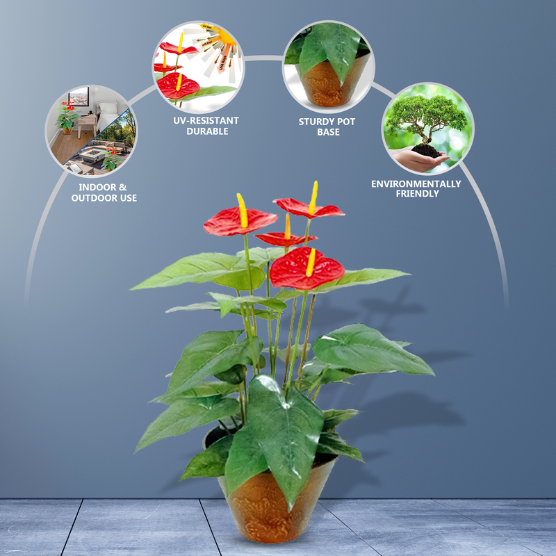 20 Leaves Flamingo Lily, 4 Flowers - Artificial Plant