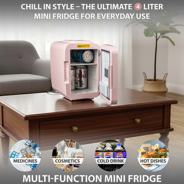 4L Mini Fridge with LED Mirror
