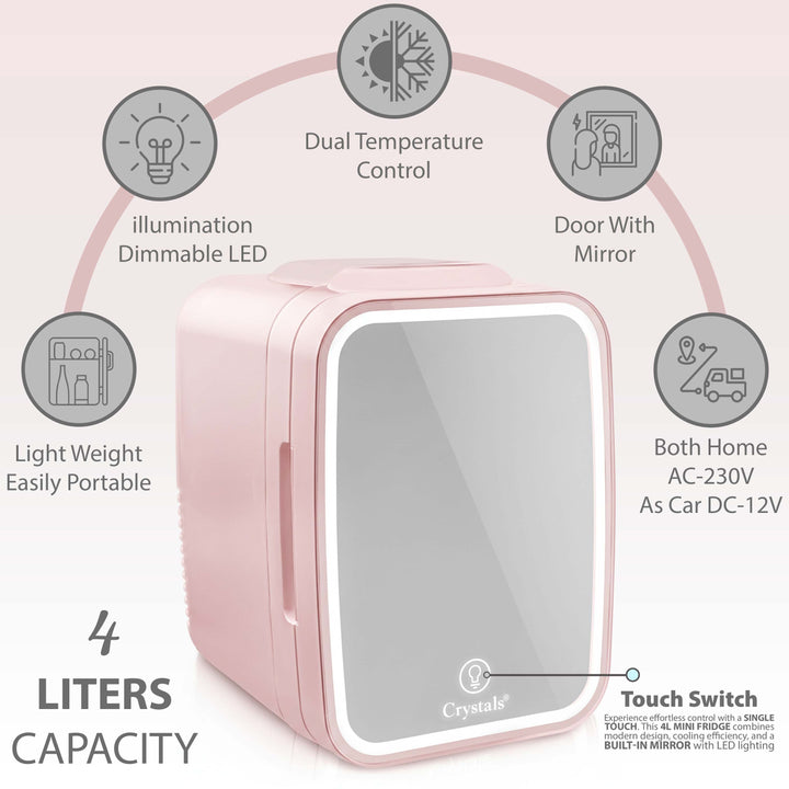 4L Mini Fridge with LED Mirror