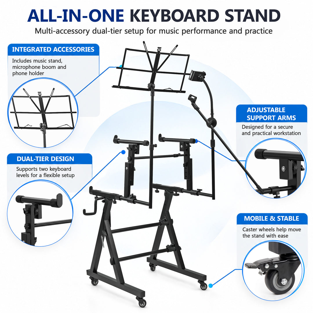 2 Tier Keyboard Z-Stand Mic &amp; Phone Holder