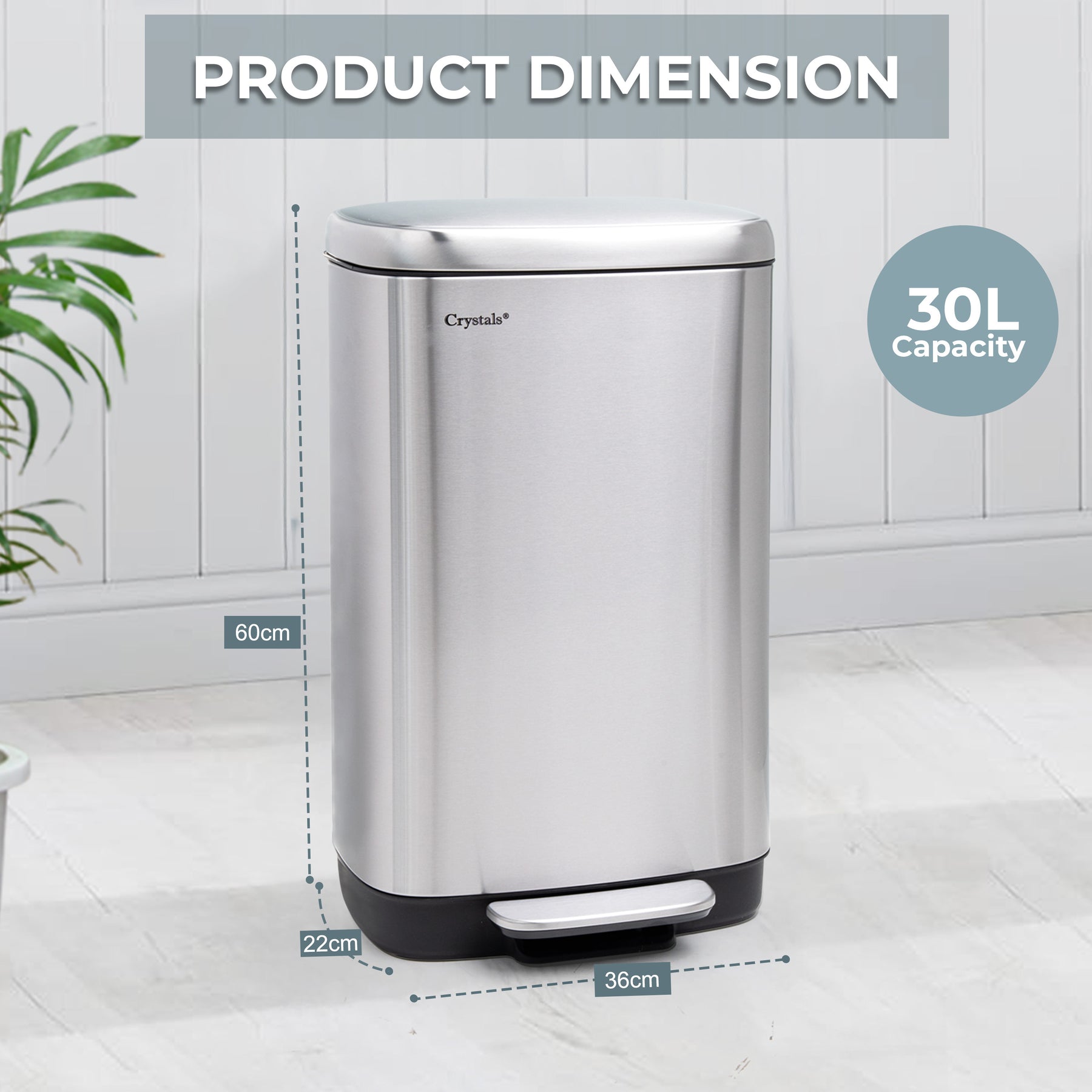 30L Rectangular Pedal Bin Stainless Steel Soft Close – Dennyshop UK