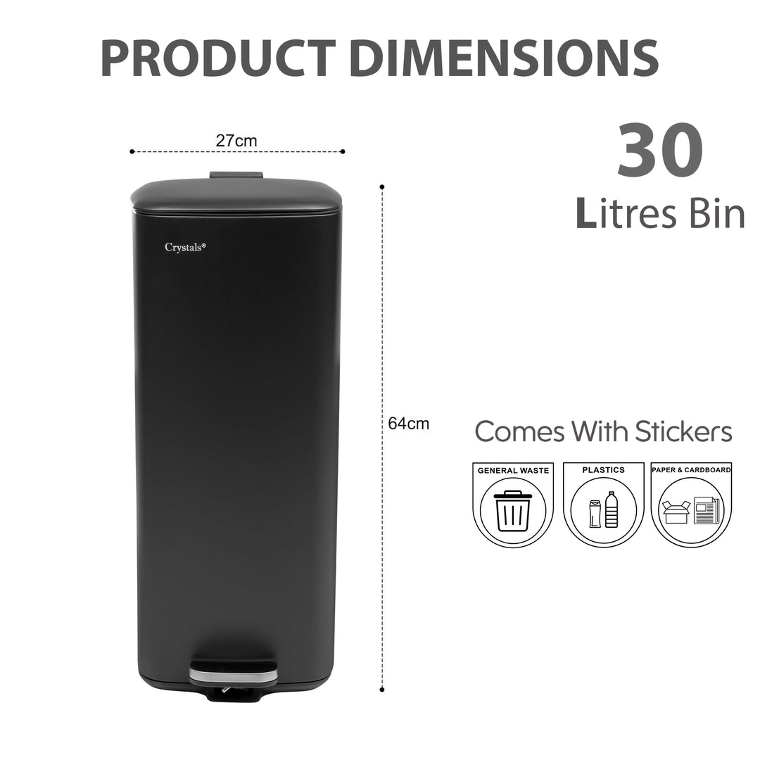 30L Square Pedal Bin with Soft-Close Lid