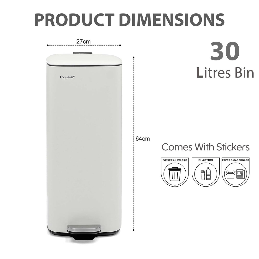 30L Square Pedal Bin with Soft-Close Lid