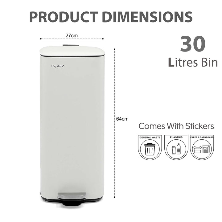 30L Square Pedal Bin with Soft-Close Lid