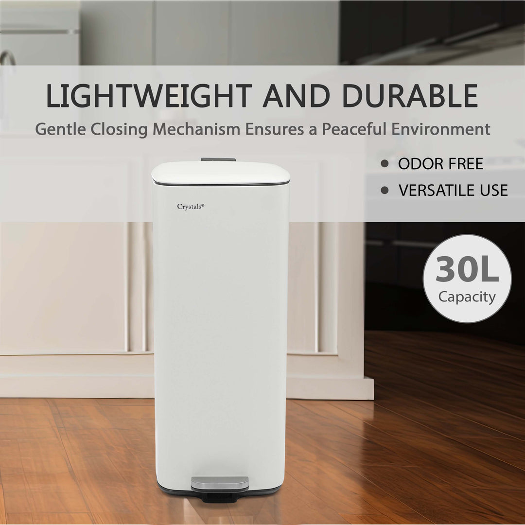 30L Stainless Steel Pedal Bin - White
