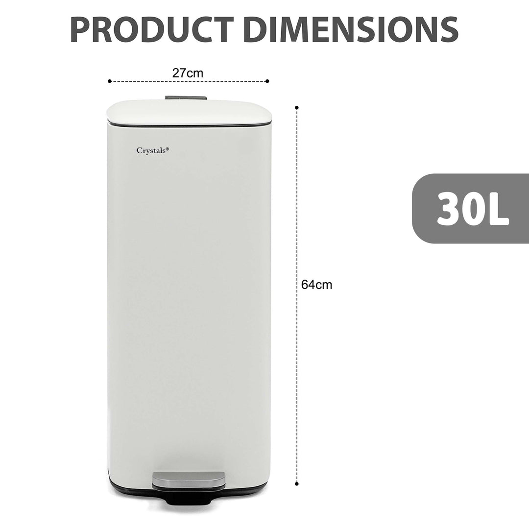 30L Stainless Steel Pedal Bin - White