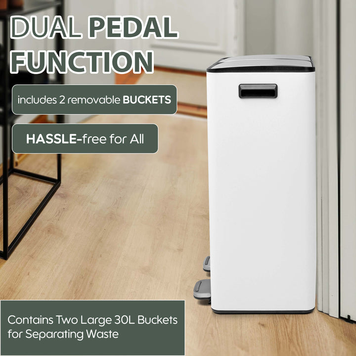 60L Dual Compartment Pedal Bin