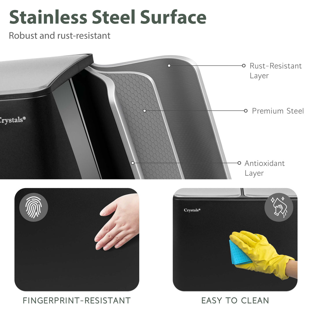 60L Dual Compartment Pedal Bin Black