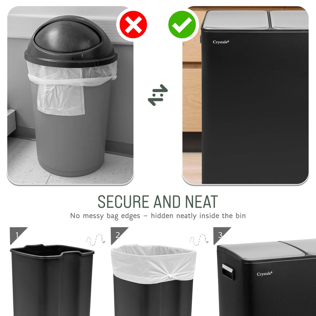 60L Dual Compartment Pedal Bin Black