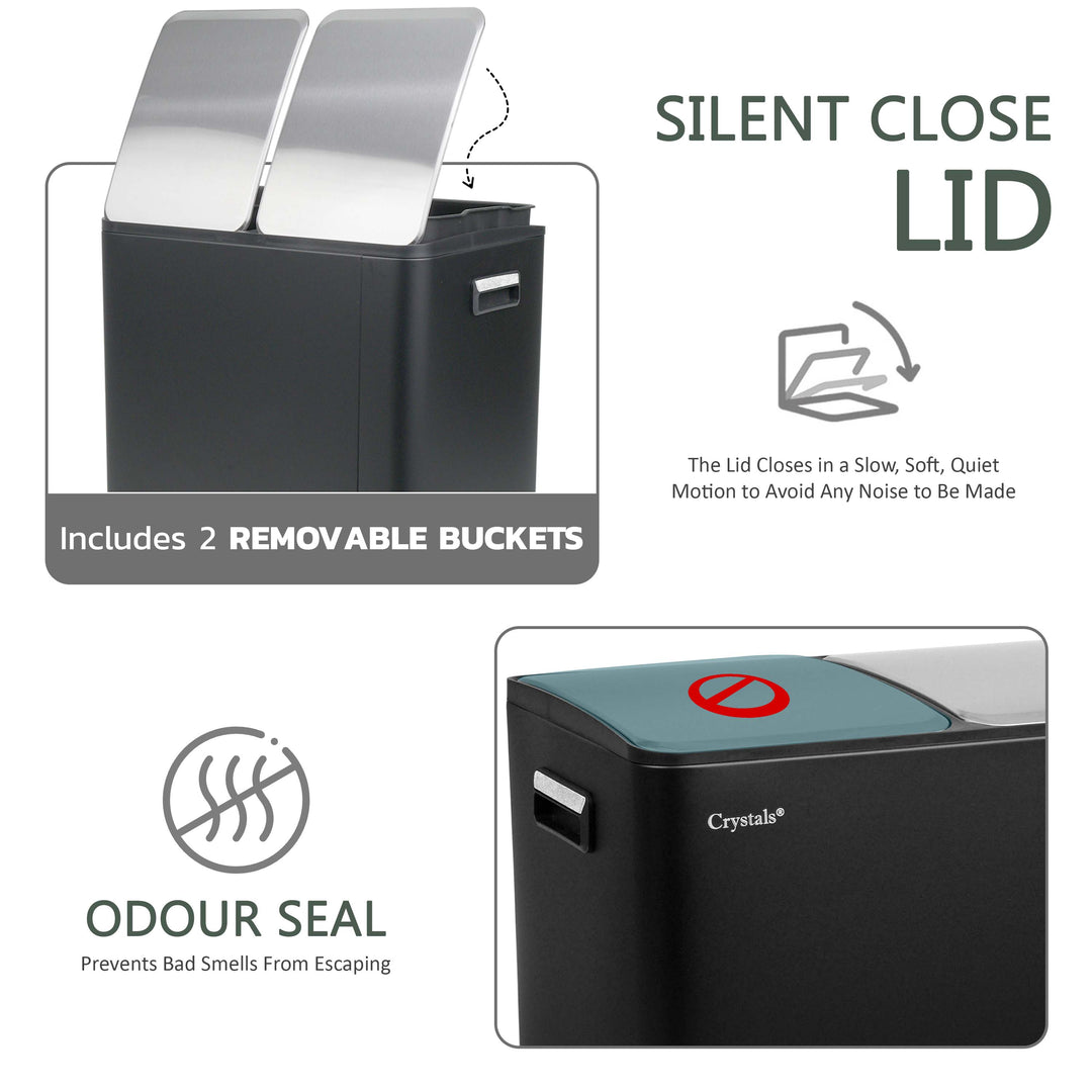 60L Dual Compartment Pedal Bin Black