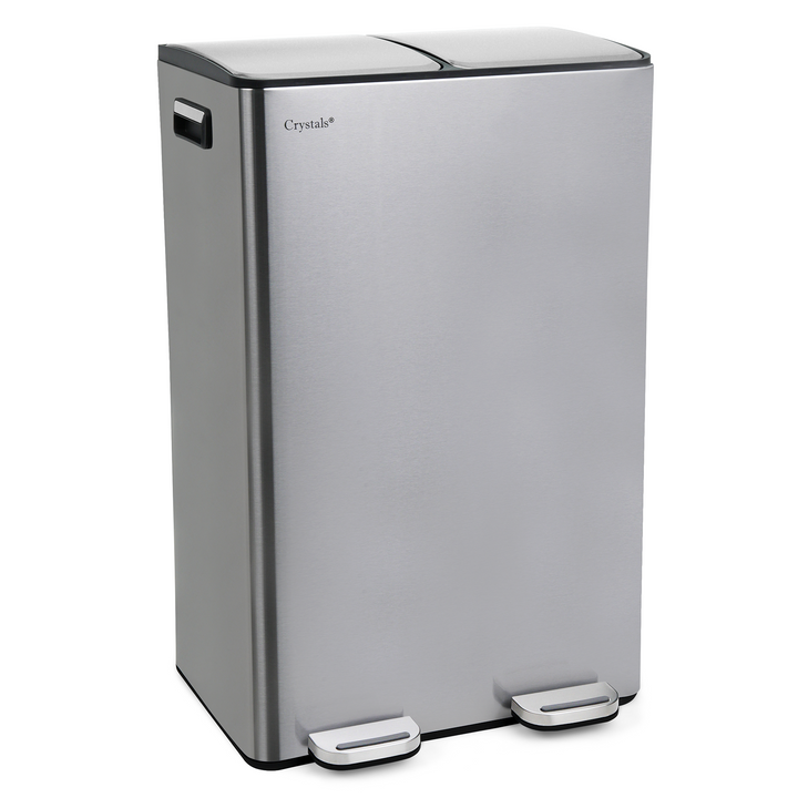 60L Dual Compartment Pedal Bin Silver