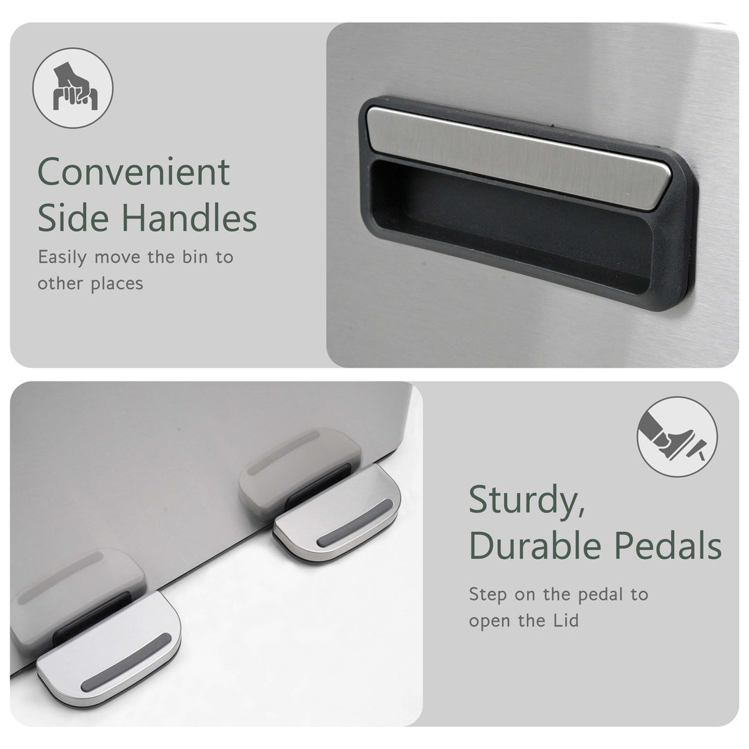 60L Dual Compartment Pedal Bin Silver