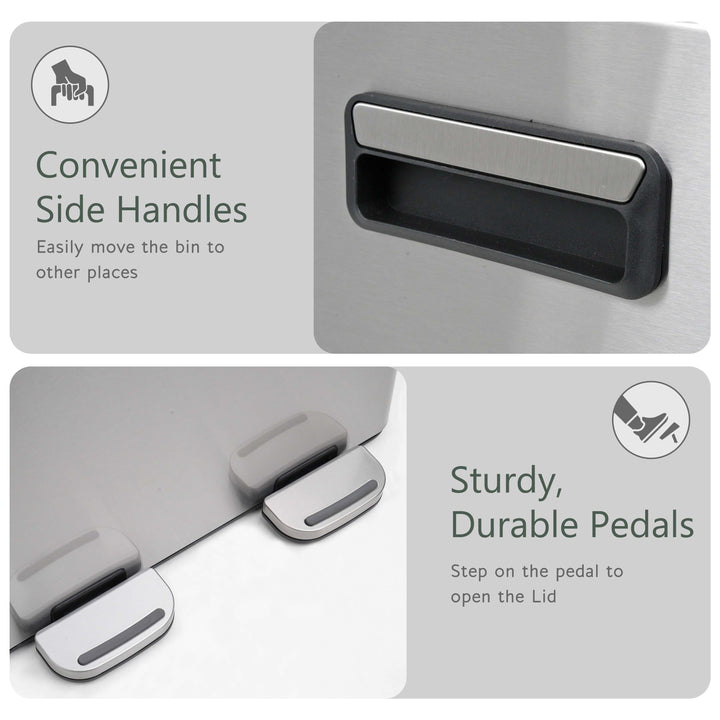 60L Dual Compartment Pedal Bin Silver