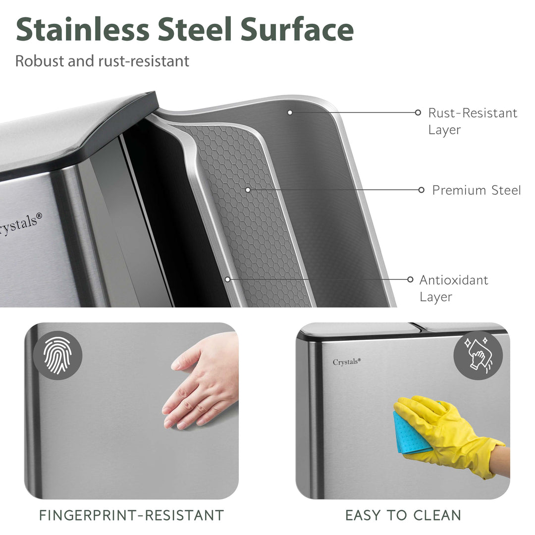 60L Dual Compartment Pedal Bin Silver