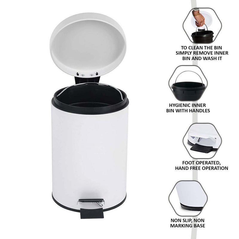 3 Litre Stainless Steel Pedal Bin White