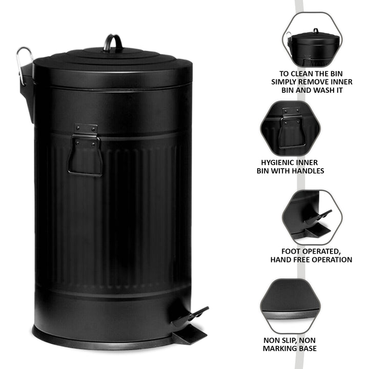 30 LTR American Style Black Pedal Bin
