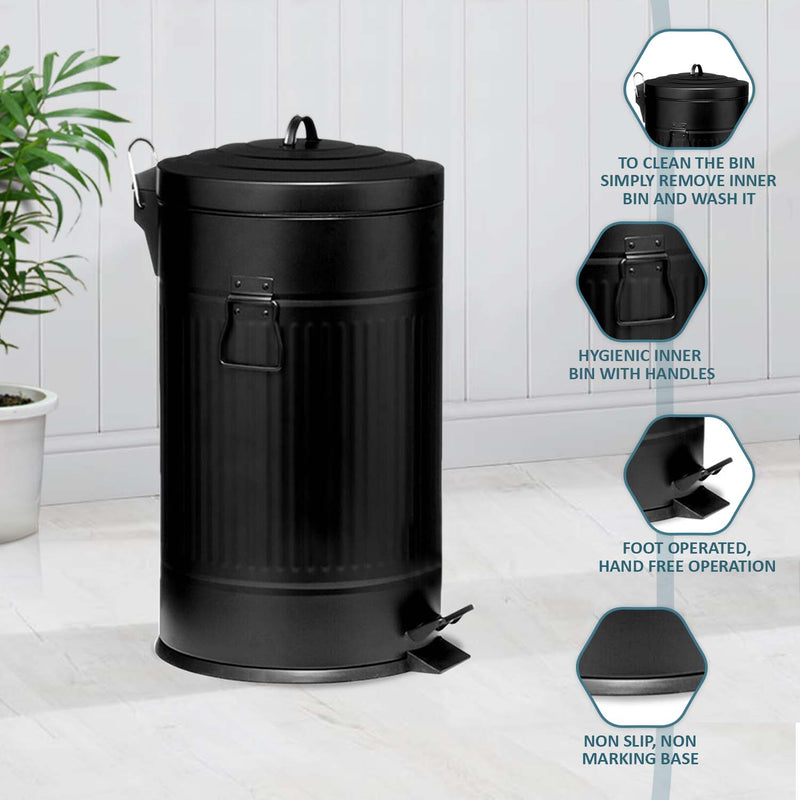 30 LTR American Style Black Pedal Bin