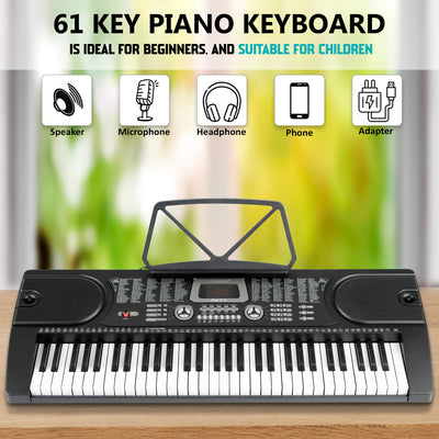 61 Keys Electronic Keyboard Piano + Stand & Music Chair