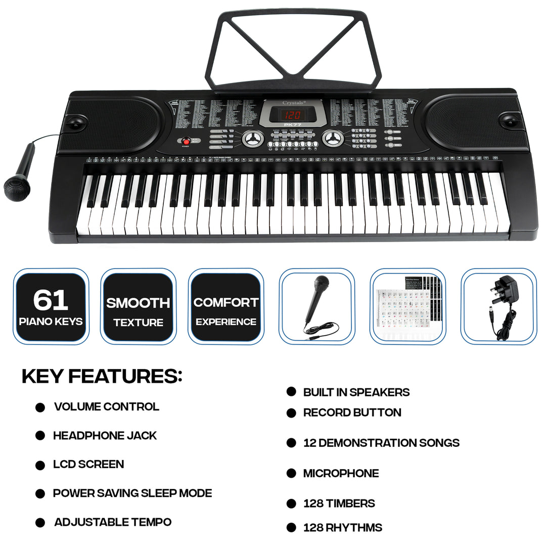 61 Keys Electronic Keyboard Piano + Stand & Music Chair