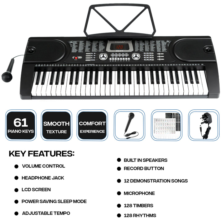 61 Keys Electronic Keyboard Piano + Stand & Music Chair