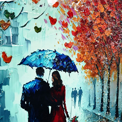 Couple Walking in the Rain Portrait - 80 x 80cm
