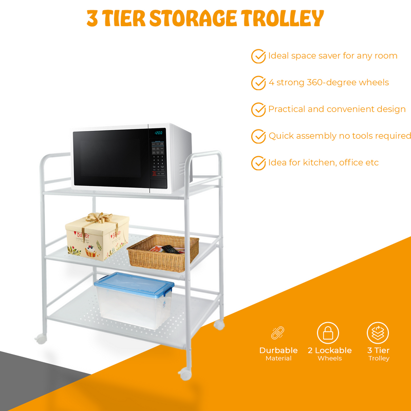 3 Tier Slim Kitchen Food Storage Trolley