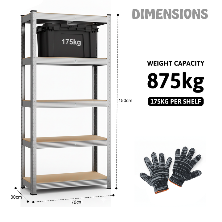 5-Tier Heavy Duty Garage Storage Racking Shelf - 150 x 70 x 30cm