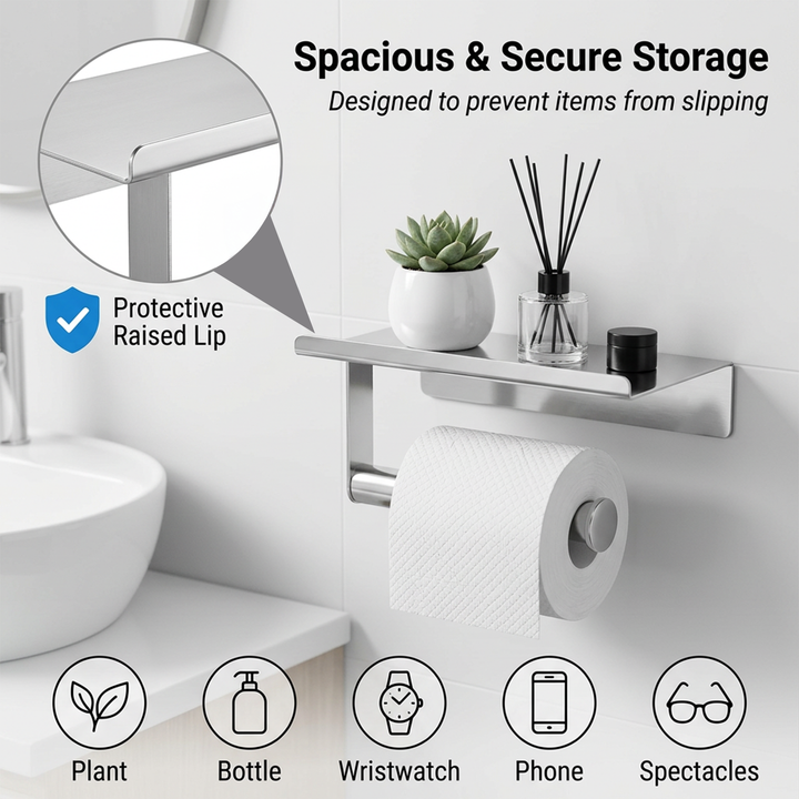 Self Adhesive Toilet Paper Holder with Phone Shelf