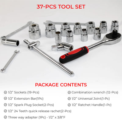 37pcs Spanner Socket Ratchet Wrench Set