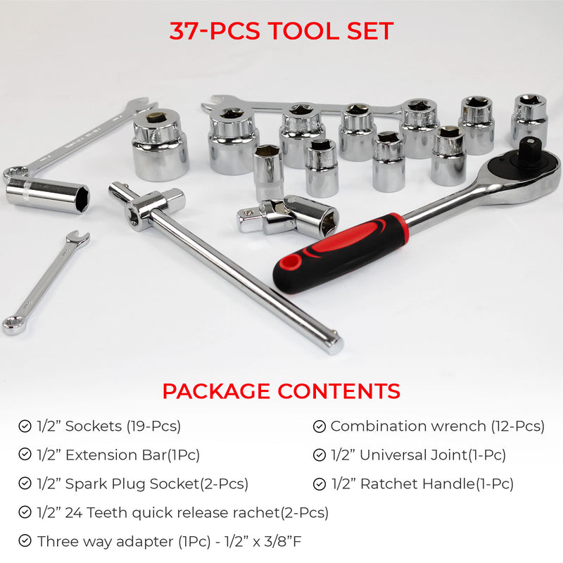 37pcs Spanner Socket Ratchet Wrench Set