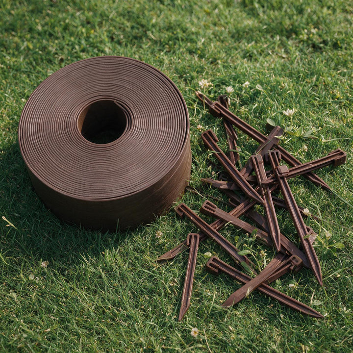 Flexible Lawn Edging with Plastic Pegs